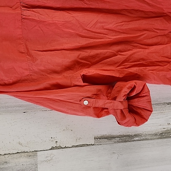 LOFT coral v neck button up tunic top tab sleeves 2 patch pockets Size Large - Picture 4 of 6